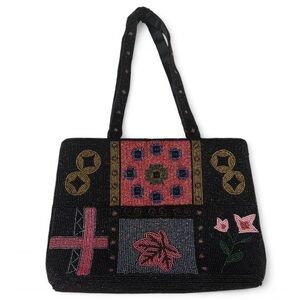 Vintage Beaded Handbag – Floral & Geometric Design | Made in China
